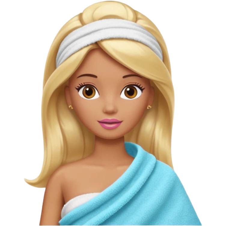 Brown skin blonde hair Barbie with face wash on and hair in towel emoji