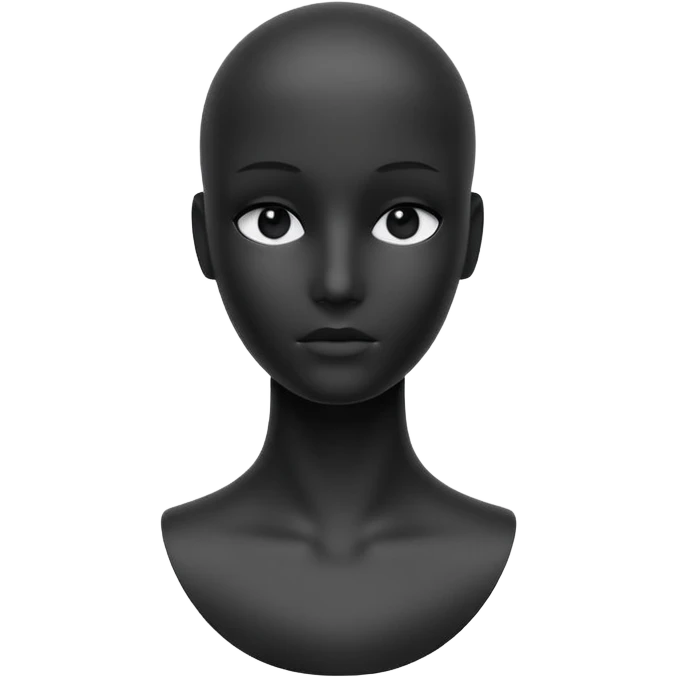 Matte black mannequin in the style of a default avatar. Monochrome with no lines. Minimalistic flat vector icon, iOS style, thin black contour on white. Completely black eyes are not just pupils emoji
