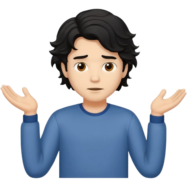 a guy shrugging his shoulders with a black little bit wavy hair emoji