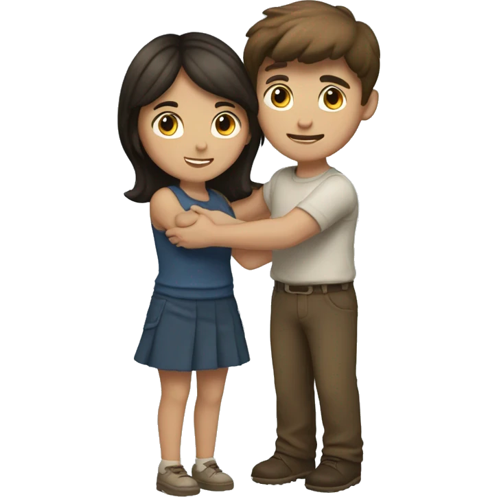 brunette boy and brunette girl hugging emoji
