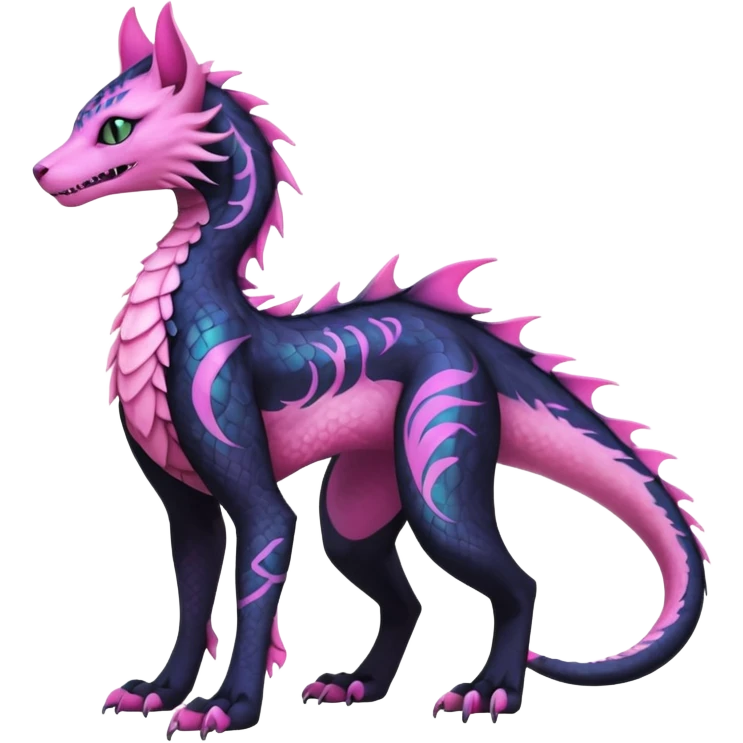 Kawaii black pastel iridescent beautiful pretty elegant divine edgy fantasy feline-vernid-sergal-Haku-dragon-fursona animal creature, full body with intricate markings  emoji