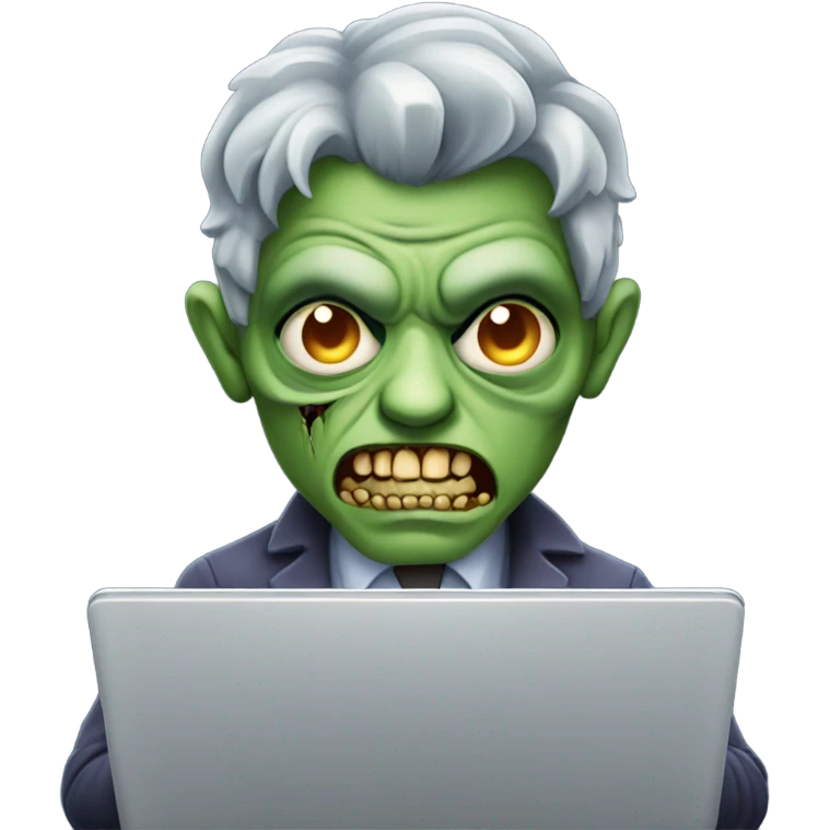 Handsome Zombie typing on laptop evil emoji