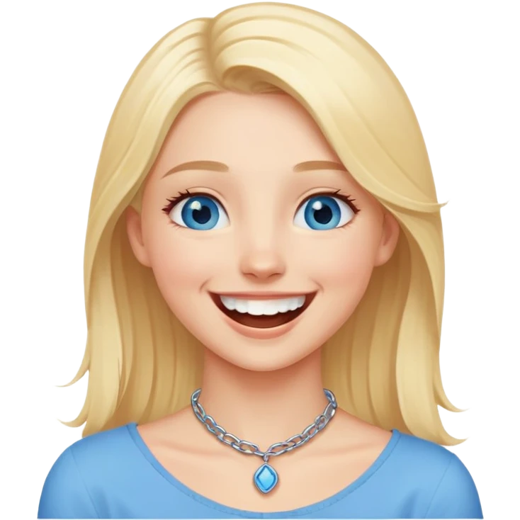 Blue eyed blonde girl hands around neck but laughing emoji