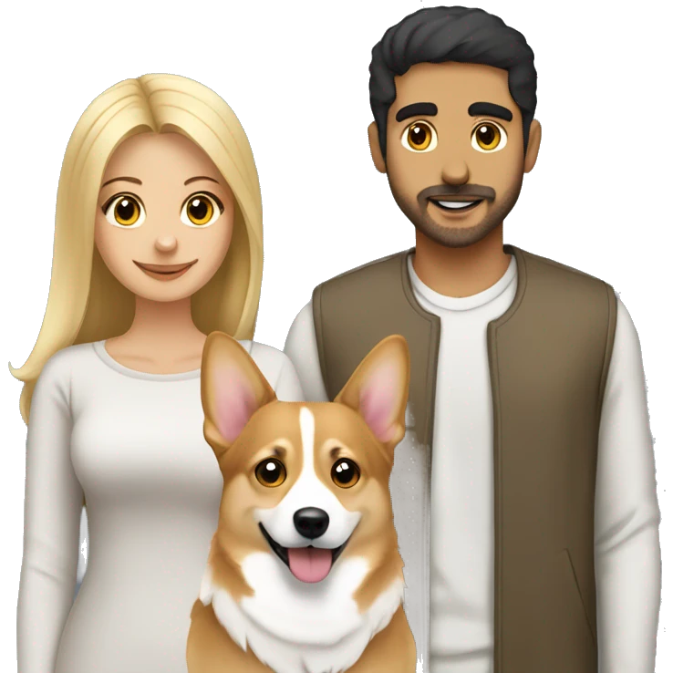 blonde girl, arab guy and corgi together emoji