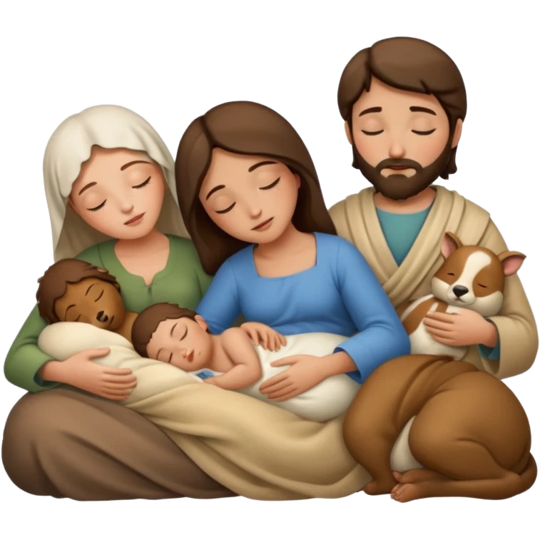 Femme Marie, homme Joseph, et le petit bébé Jesus, et les animaux font tous dodo emoji