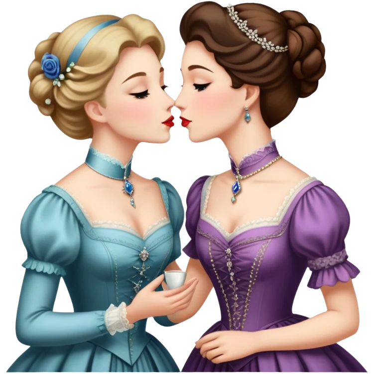lesbian kiss between upper-class Victorian women emoji