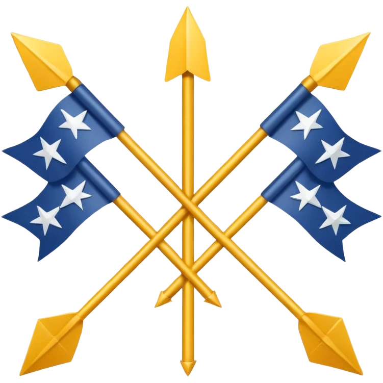 A flag with a green background, 3 arrows in the centre crossing eachother, and 12 stars arching over them. emoji