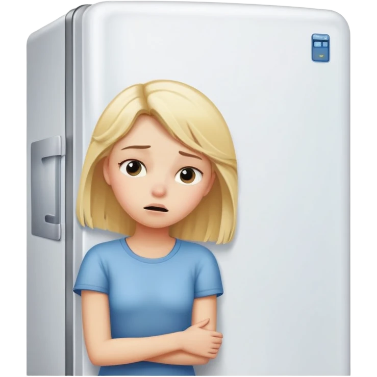 Blond girl trying to sleep next to a refrigerator  emoji
