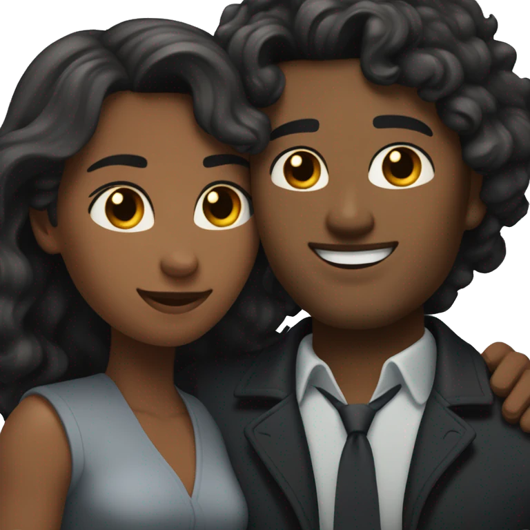 A muscular, well-shaped, slightly dark-skinned man with wavy hair and a black jacket on him, and a woman with light blonde and black hair hugging him. emoji
