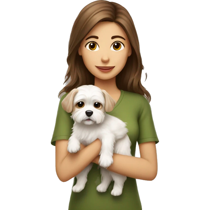 Brown hair girl with small maltese puppy emoji
