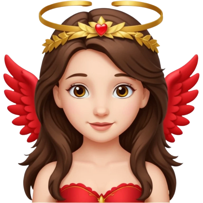 white happy long haired brunette girl hazel eyes dressed as cupid emoji