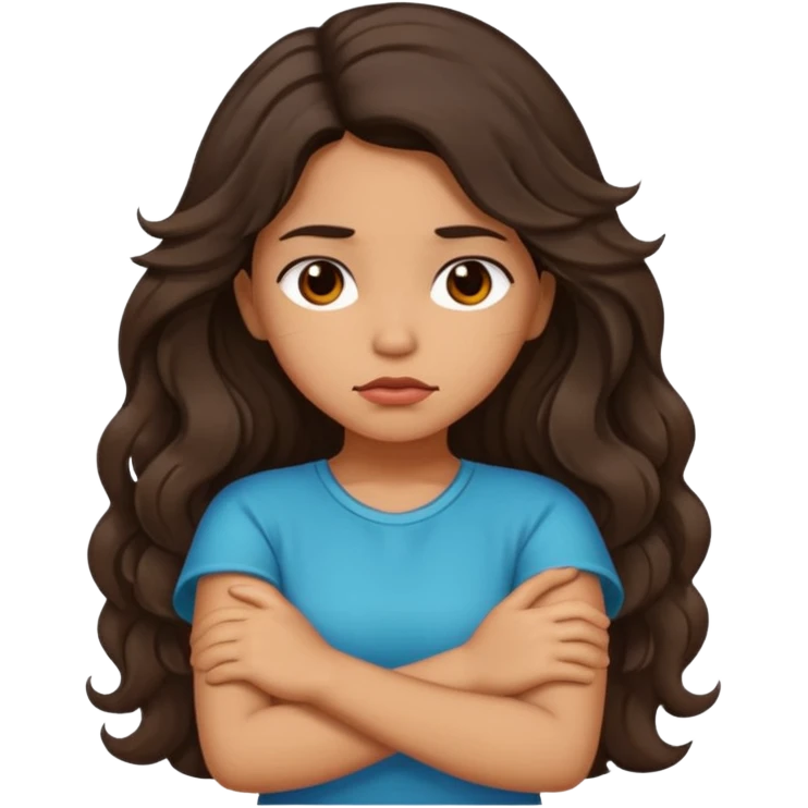 Hispanic girl with long dark wavy hair crossing her arms while pouting  emoji