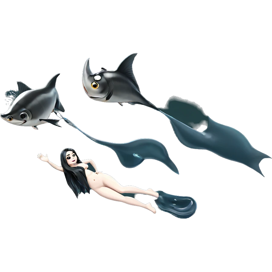 nude girl with fish illustration emoji