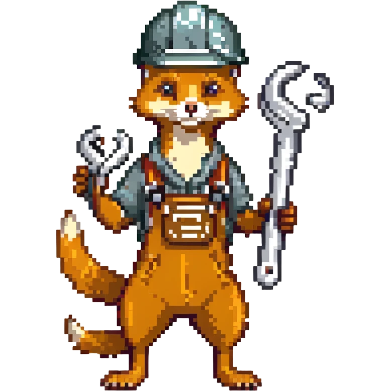 AN ANTHROPOMORPHIC WEASEL WITH A HARDHAT AND A LARGE SPANNER WRENCH - AIRPLANE FUSELAGE PINUP emoji