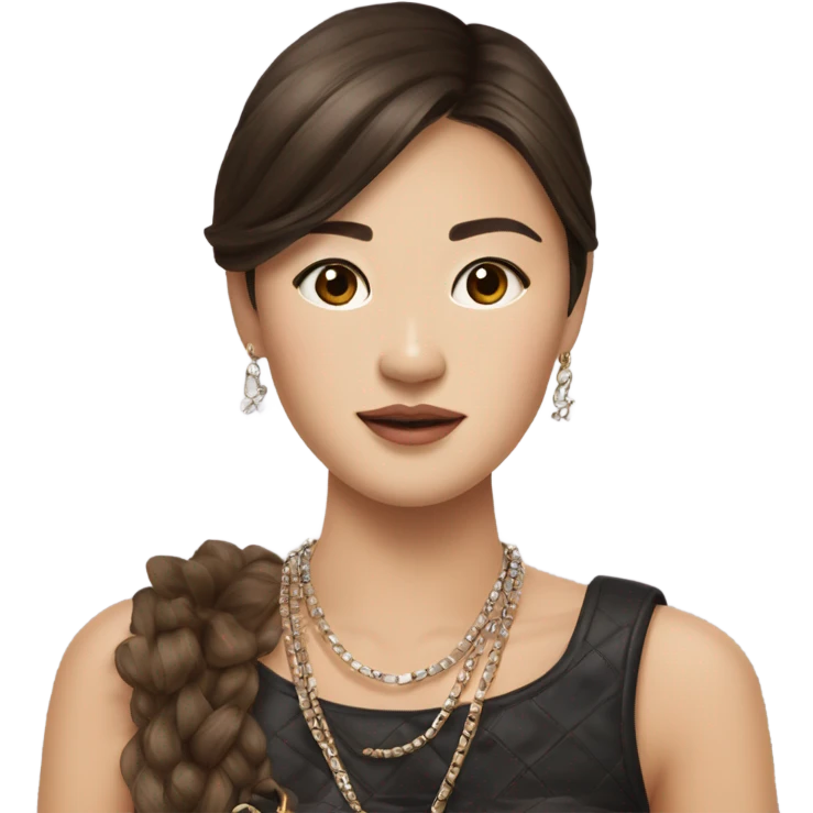 Realistic brown hair Chanel Asian Girl with Birkin bag and Chanel necklace emoji