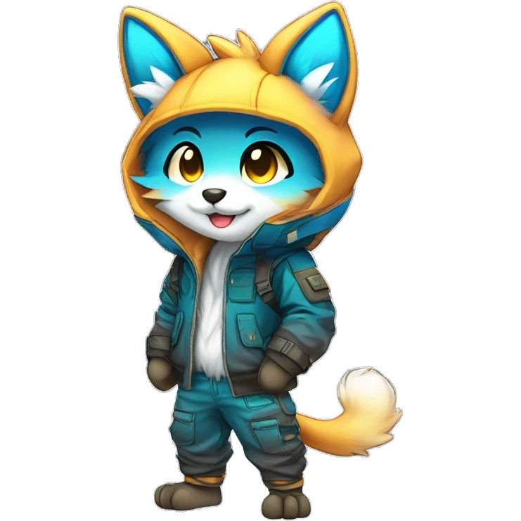 shiny, colorful, gradient, Kemono-style, Chibi, Anthro-Fur-Sona-Fakémon, techwear, Full Body emoji