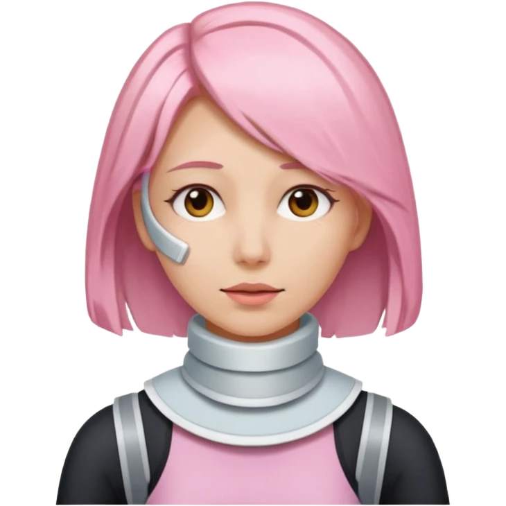 Woman with light pink shoulder length hair and neck brace emoji