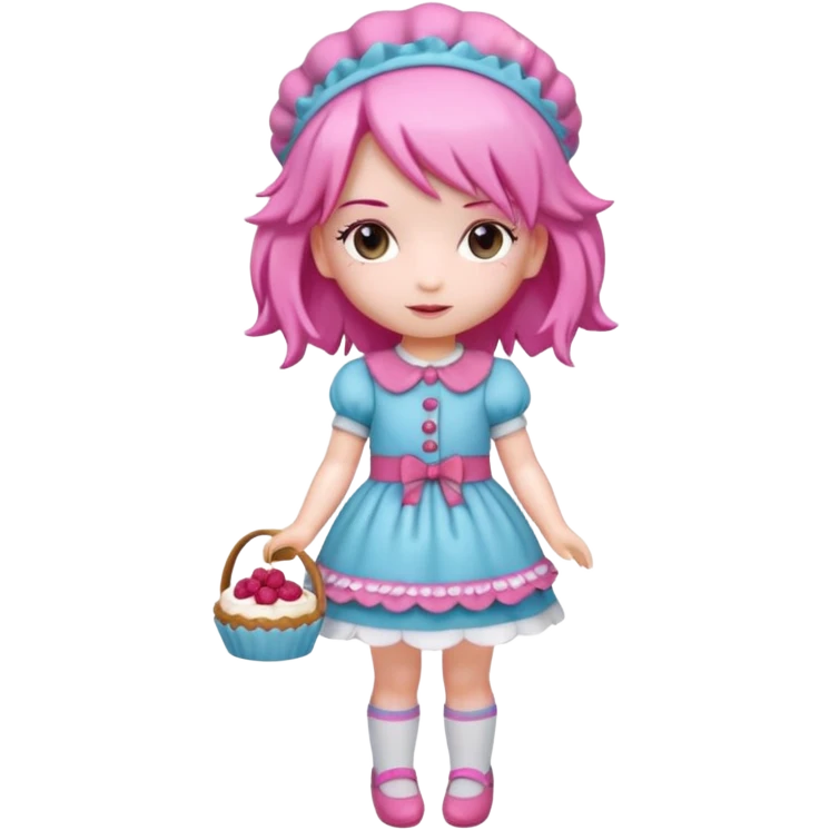 Isolated detaile illustration of the most modern raspberry torte doll figurine full body with pink hair and a hairband emoji