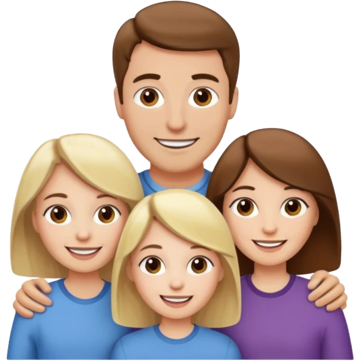 happy pale white family with one brown hair dad, one brown hair mom, one blonde girl, and one brown hair girl emoji