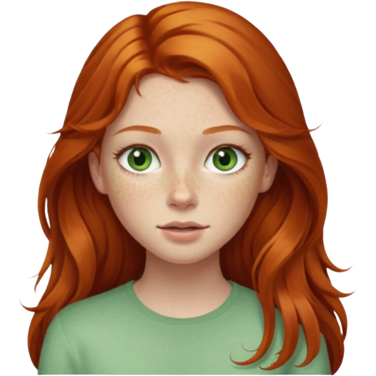 Beautiful ginger head girl with long hair and light green eyes emoji