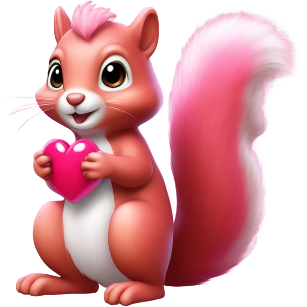 pink squirrel holding a heart emoji