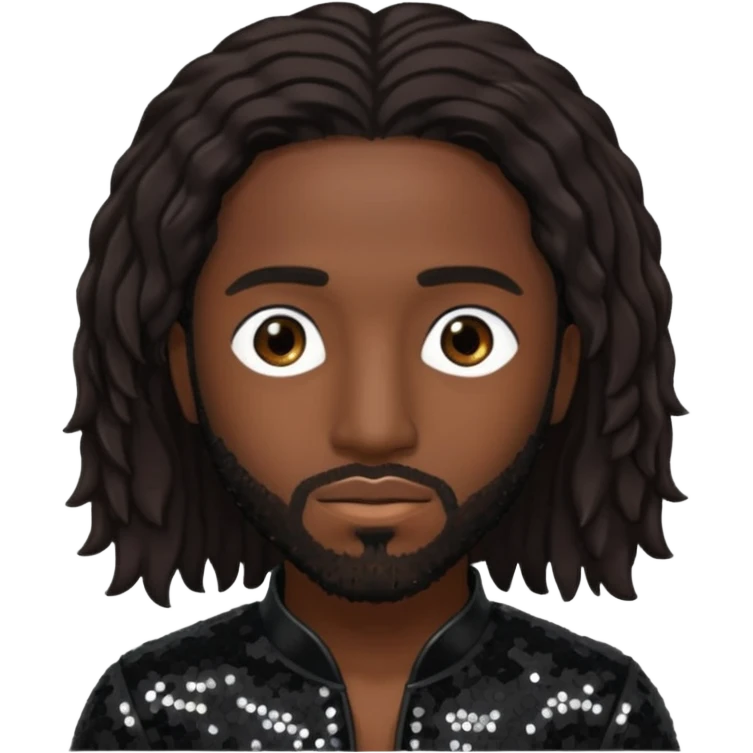 Omarion with long dark brown hair, black sequin outfit emoji