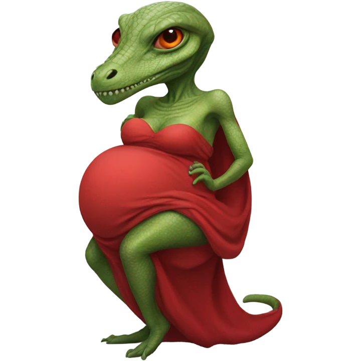 Pregnant Reptilian alien woman, full body in red dress emoji