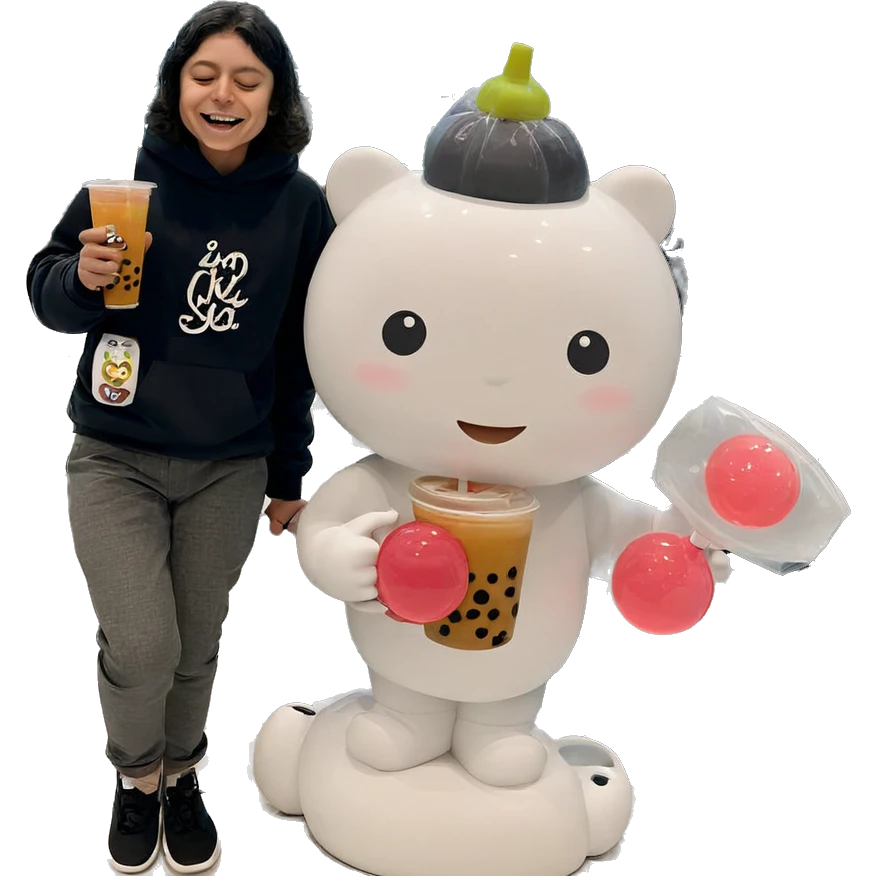 happy boy with bubble tea emoji