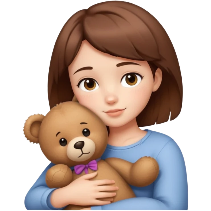 Girl with short brown hair cuddling teddy bear  emoji