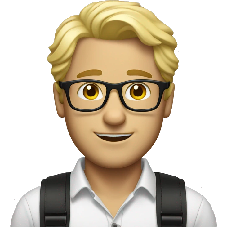blonde hair, man, glasses, suspenders emoji