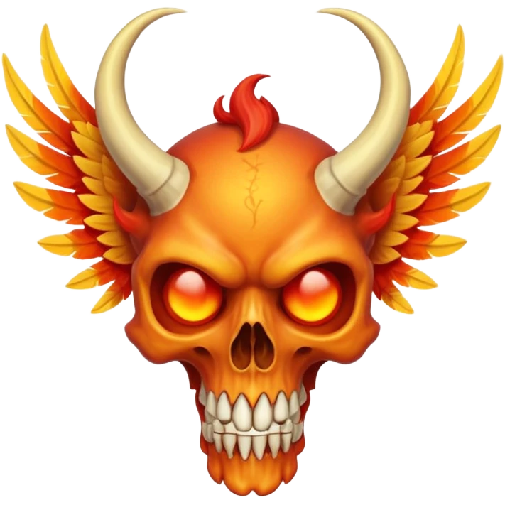 Skeletal skull-faced feathery fiery winged horned creature  emoji