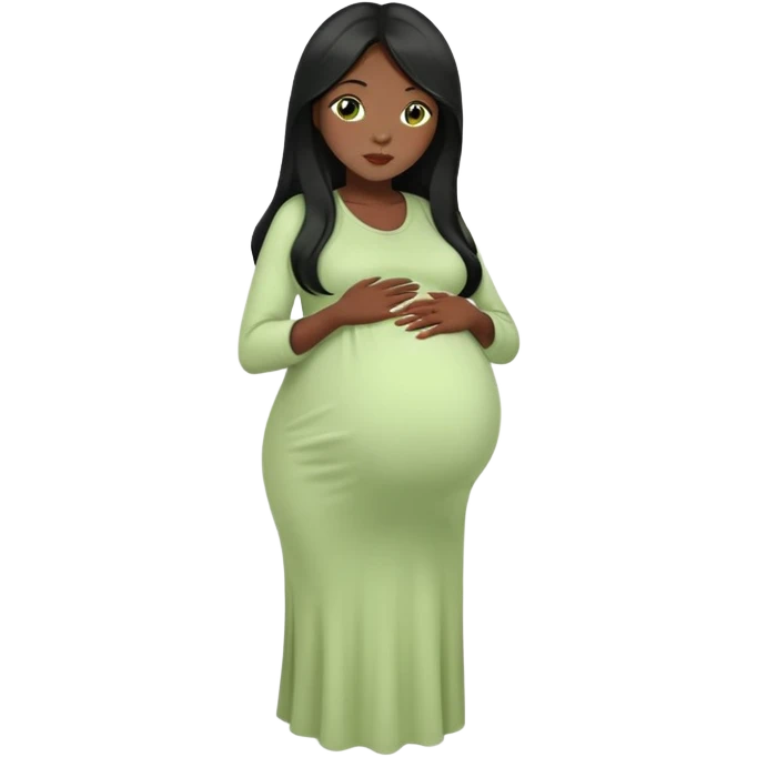 Black long hair and black skin lady with light green clothes pregnant emoji