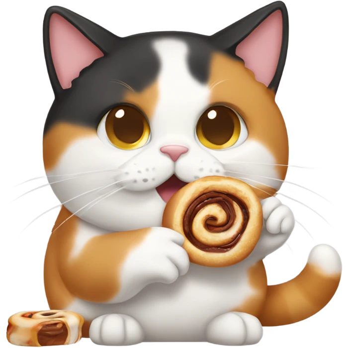 Calico cat eating a cinnamon roll emoji