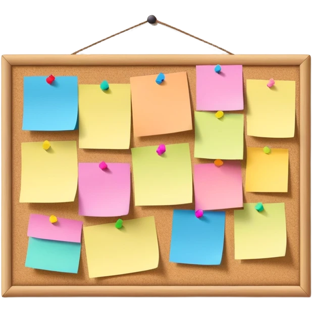 bulletin board with sticky notes pinned to it emoji