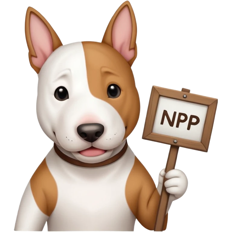 bull terrier dog holding a sign that says "NP" emoji