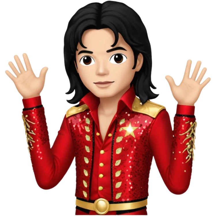 Michael Jackson with light skin, long black hair, red sequin outfit emoji