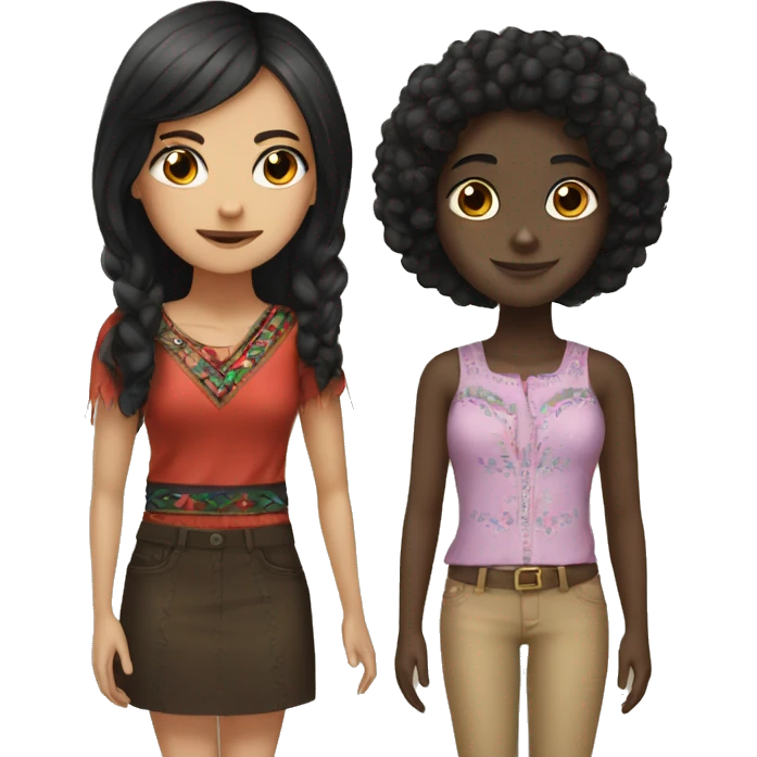A dark haired Mexican girl and a black girl best friends emoji