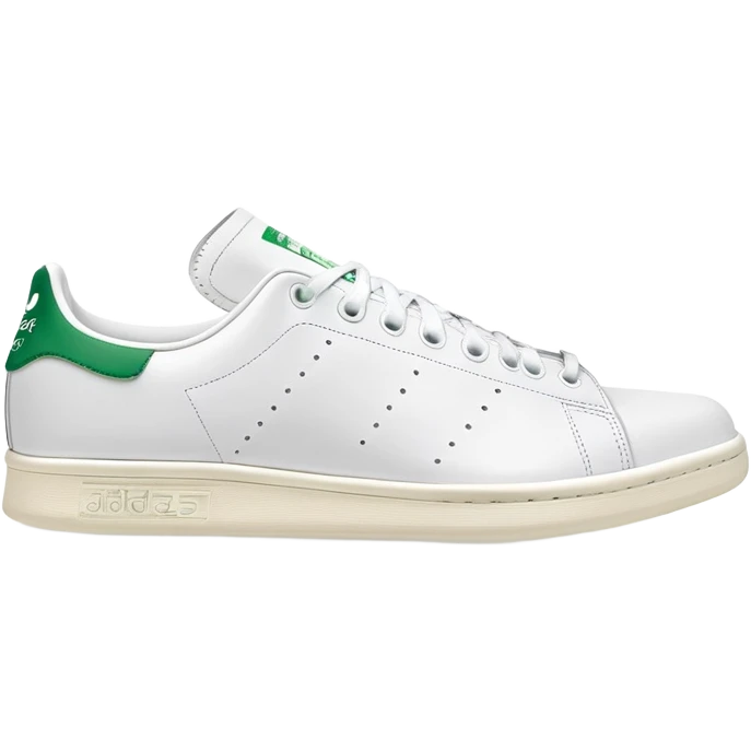 White and green Adidas Stan Smith sneakers with iconic green heel tab and perforated three stripes on the sides emoji