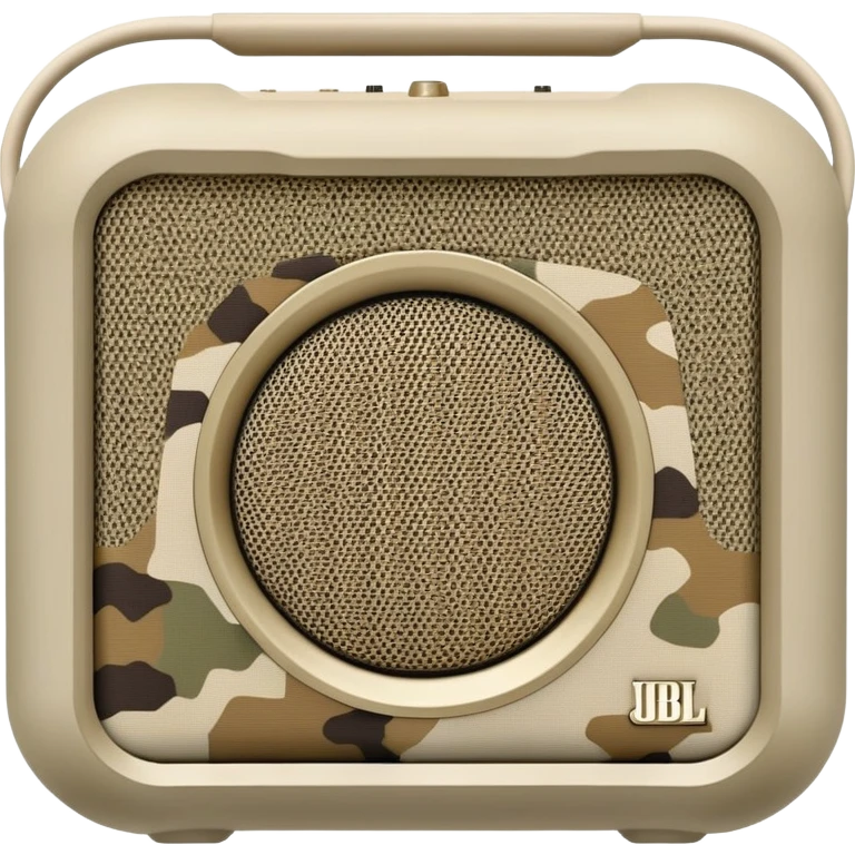 Geometric JBL Clip 4 speaker with desert camouflage pattern, simple iOS emoji style emoji