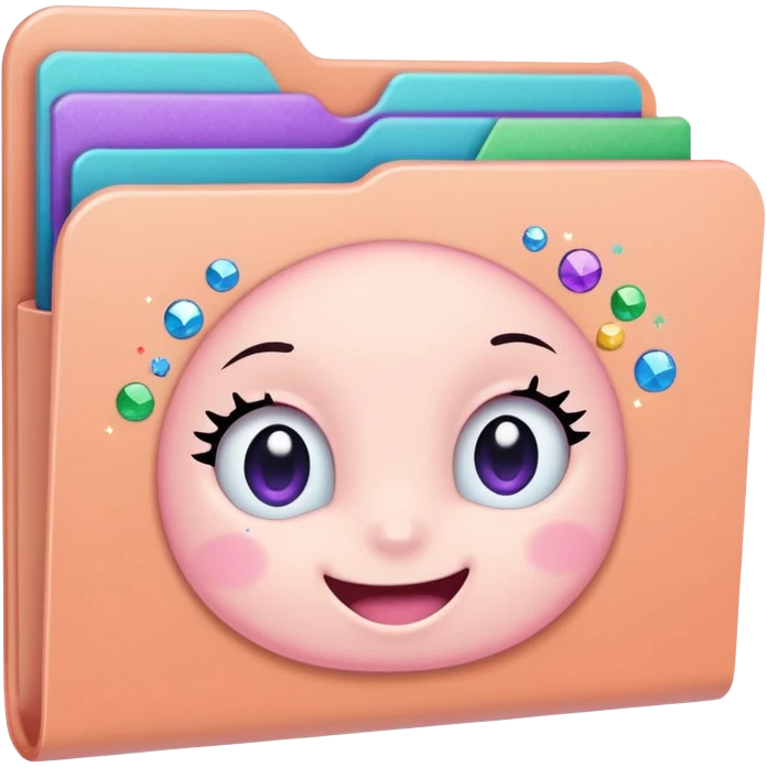 small cute folder icon in soft pastel colors light yellow or peach, slightly open at the top, colorful divider tabs inside peeking out blue green pink purple, white label area on front with word Titles in playful handwriting, small sparkles or stars around folder, emoji style emoji