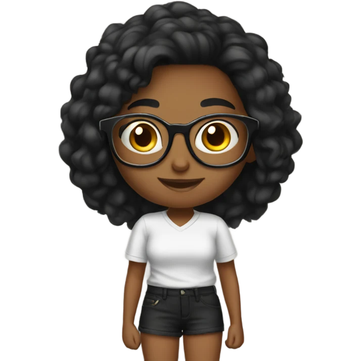 Girl with glasses reading and writing black shorts hair emoji