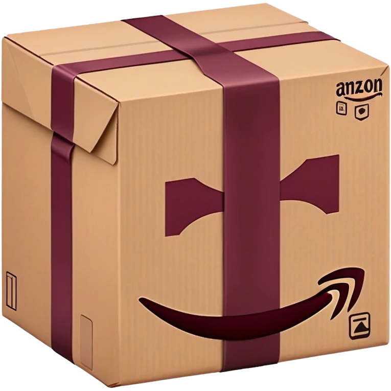 Amazon package with burgundy amazon logo emoji