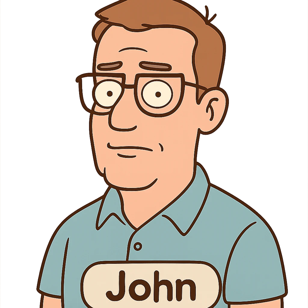 portrait of a man named John in flat toon style emoji