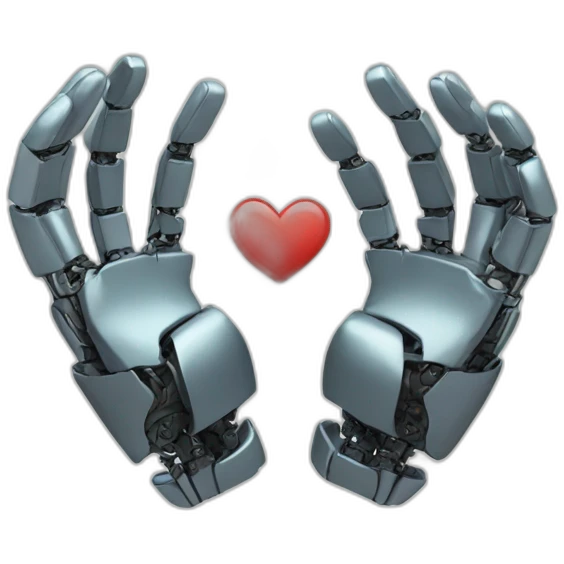 robot and human hands make a heart emoji