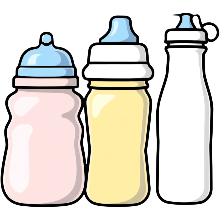 baby bottle set with milk formula and nipples emoji
