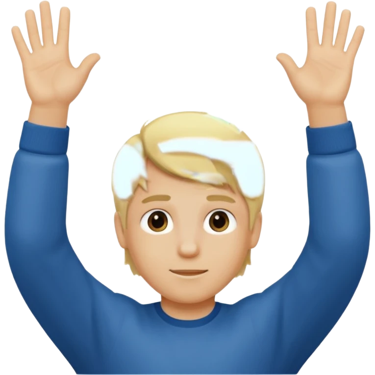 Boy, blonde hair with two hands up saying 67 emoji