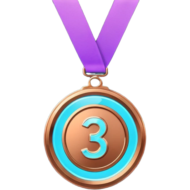 medal number 3, minimalistic bronze transparent glass 3d neon glowing emoji
