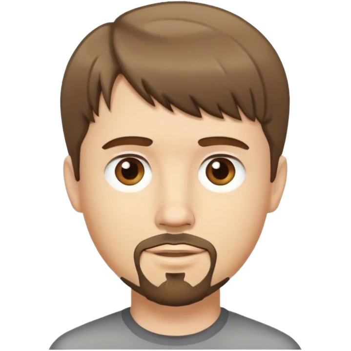  white male, short medium brown colored hair with bangs and goatee,  emoji