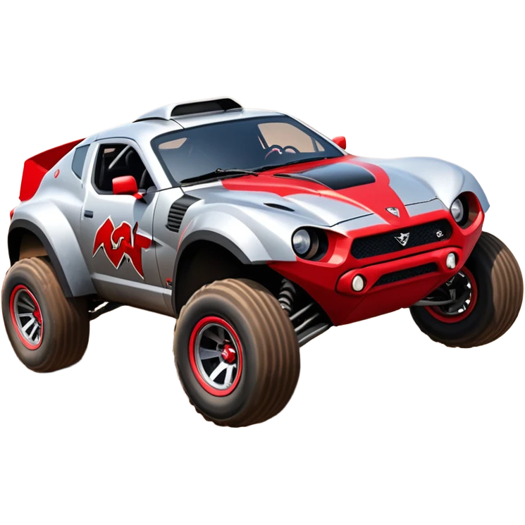 Satan’s (post race) Dirty and dented Local Motors Rally Fighter off road race car hot rod flying turning a tight corner (silver wheels) emoji