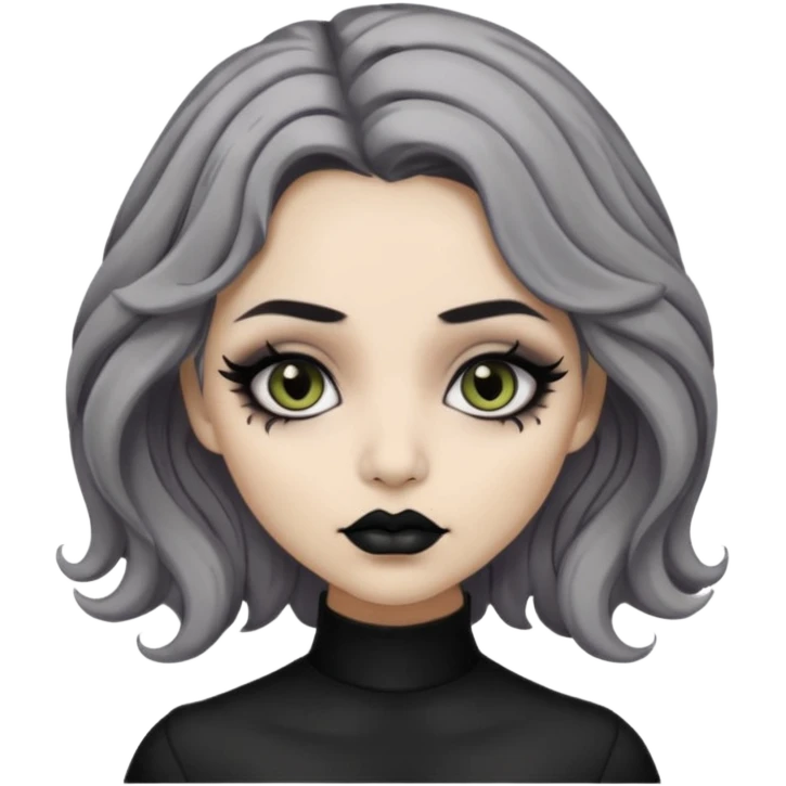  Beige olive skin  grey wavy hair black lips goth girl emoji